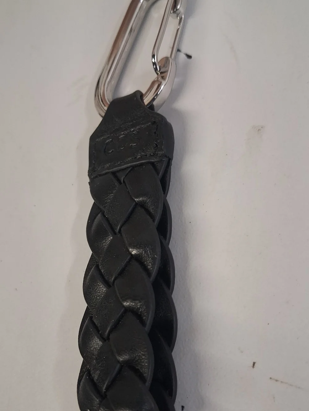 COS Braided Leather Keychain with Silver Carabiner - Black